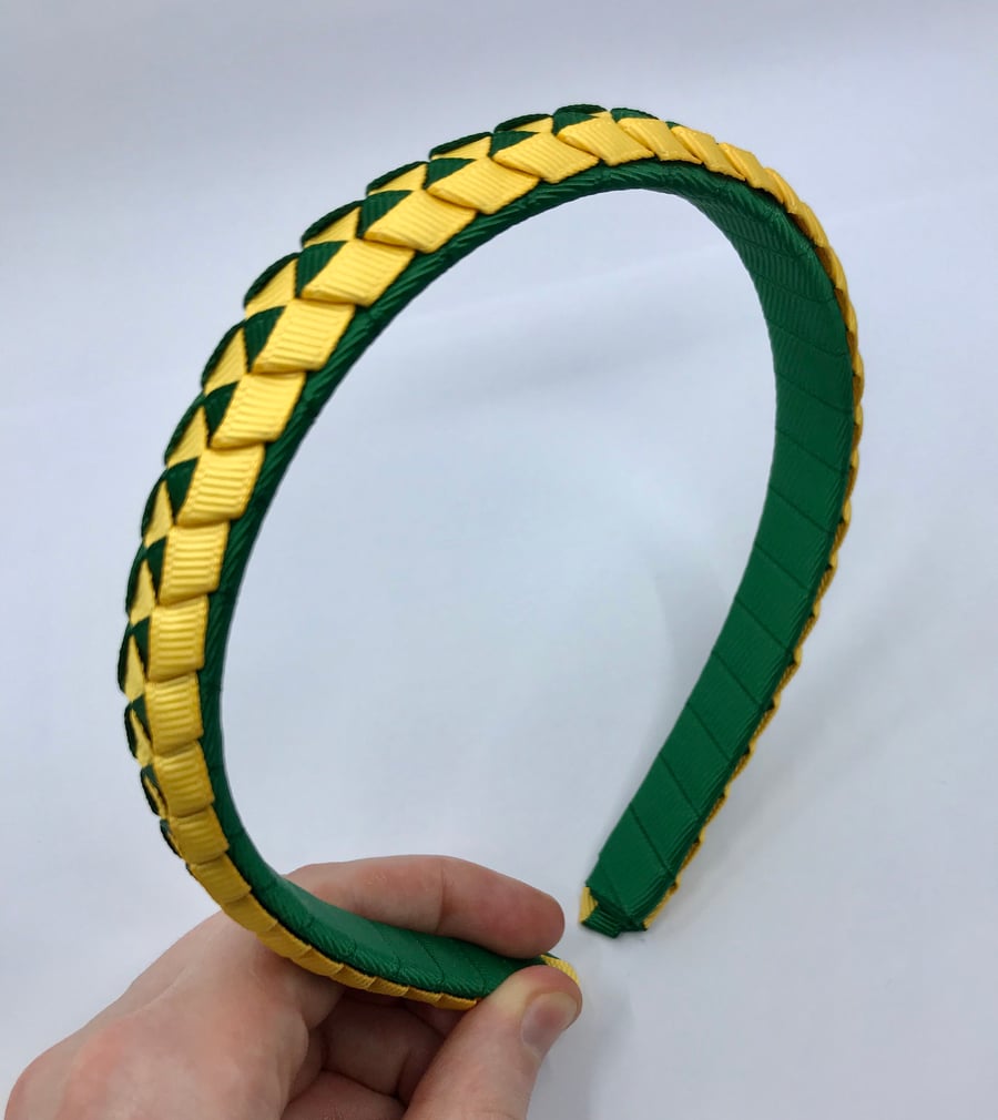 School Forest Green and Yellow Gold Pleated Hairband