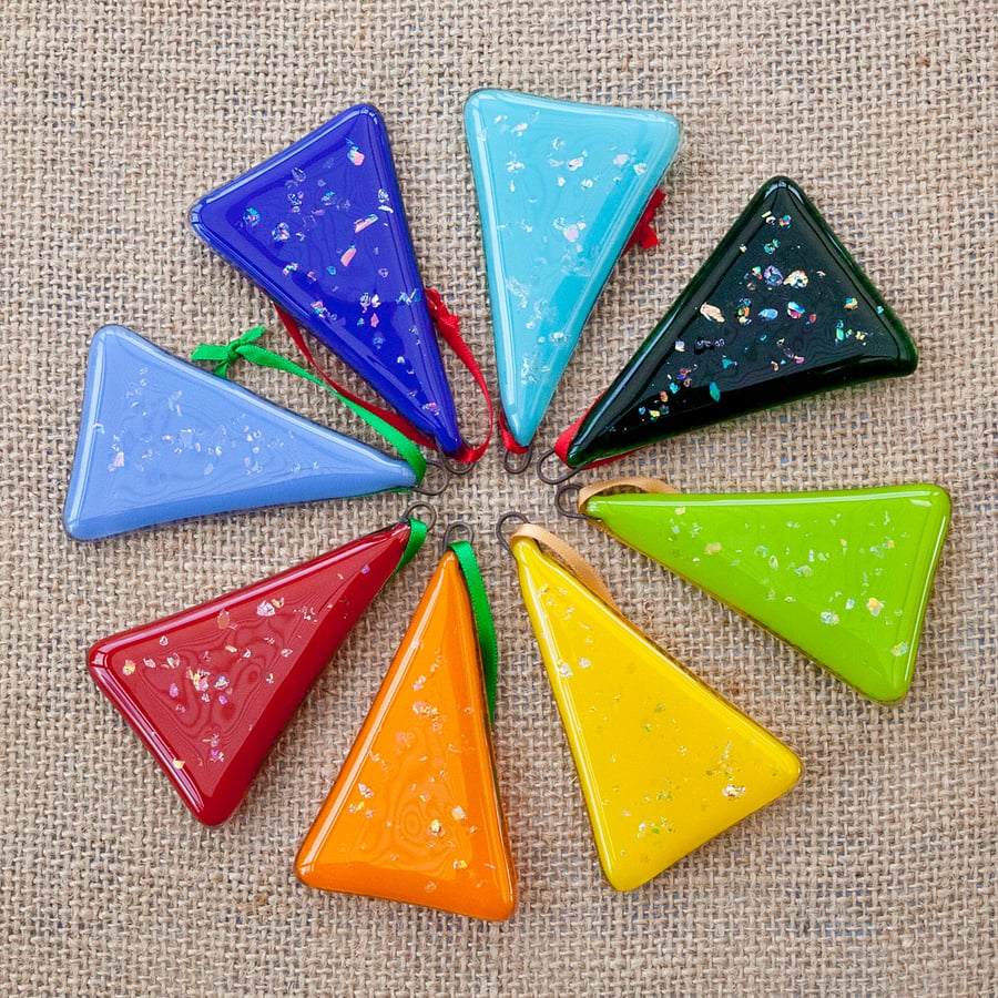 Colourful Fused Glass Dichroic Christmas Xmas Tree Decorations
