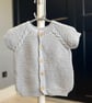 Hand-Knitted Baby Short Sleeve Vest with Raglan Cable Detail–Light Grey (12-18m)