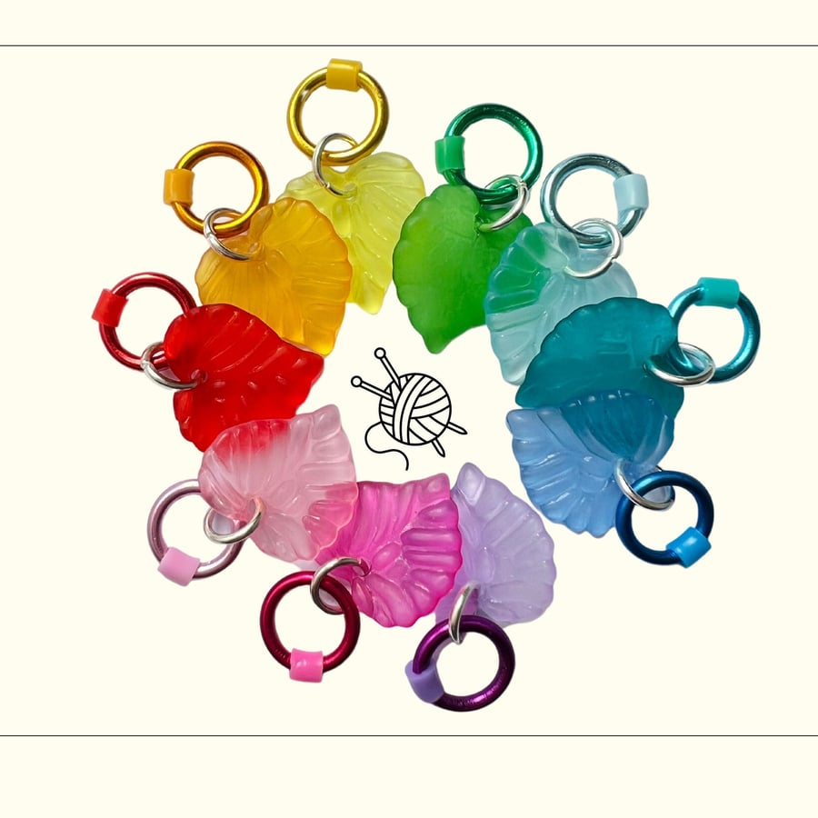 Rainbow leaf stitch markers - Autumn