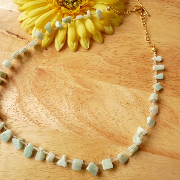 Amazonite & Rose Quartz Necklace - Genuine Gemstone