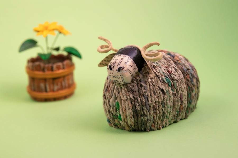 Unique recycled papermache sheep ornament