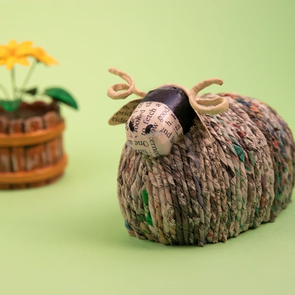 Unique recycled papermache sheep ornament