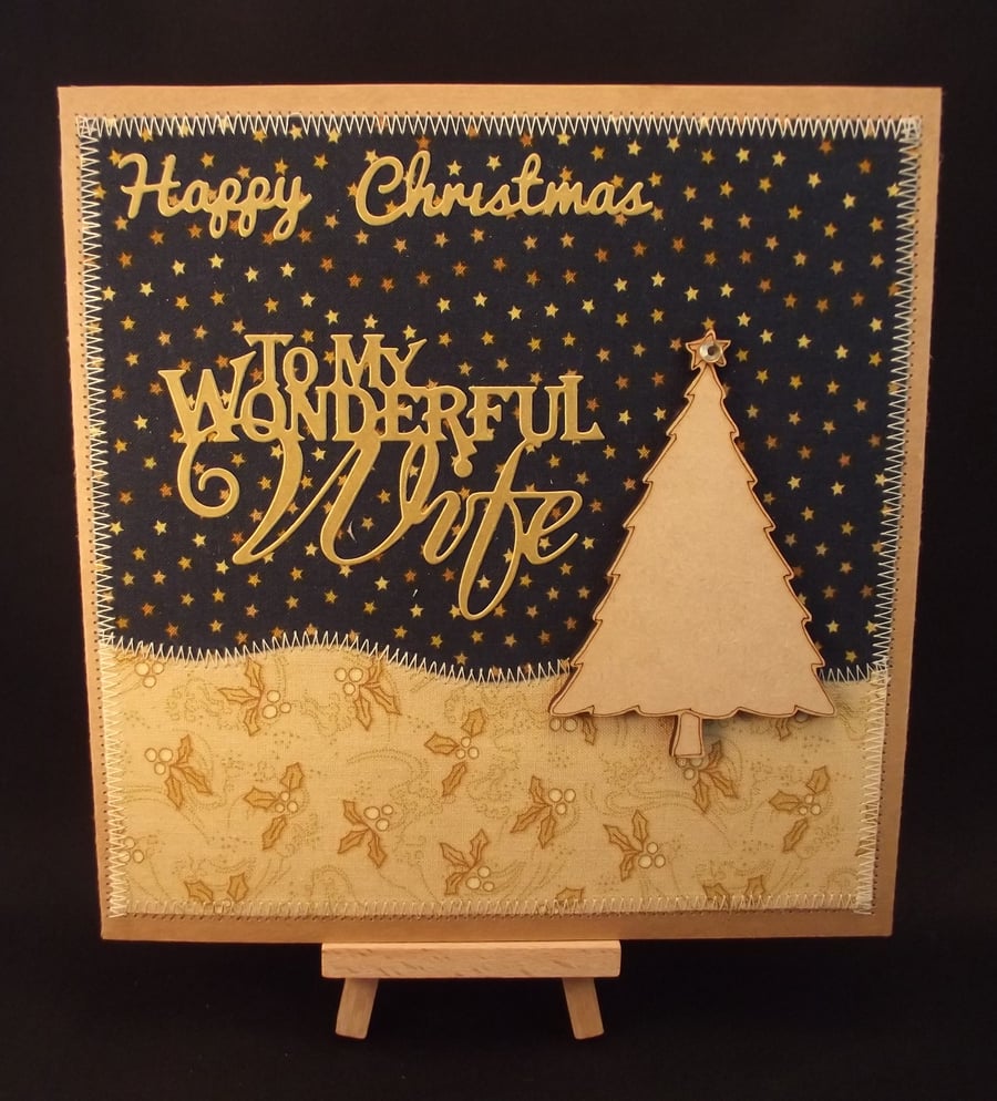 Happy Christmas To My Wonderful Wife Fabric Christmas card