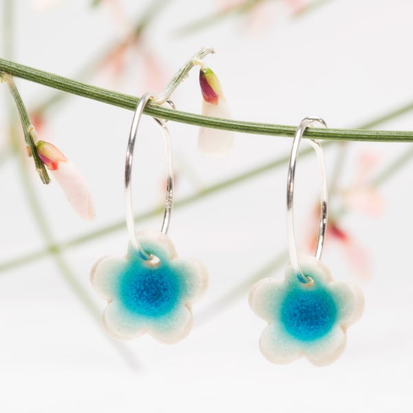 Porcelain Single Blossom Earrings - turquoise 