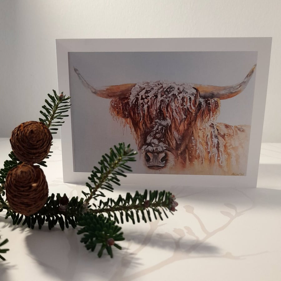 Winter Highland Cow - Greetings Card