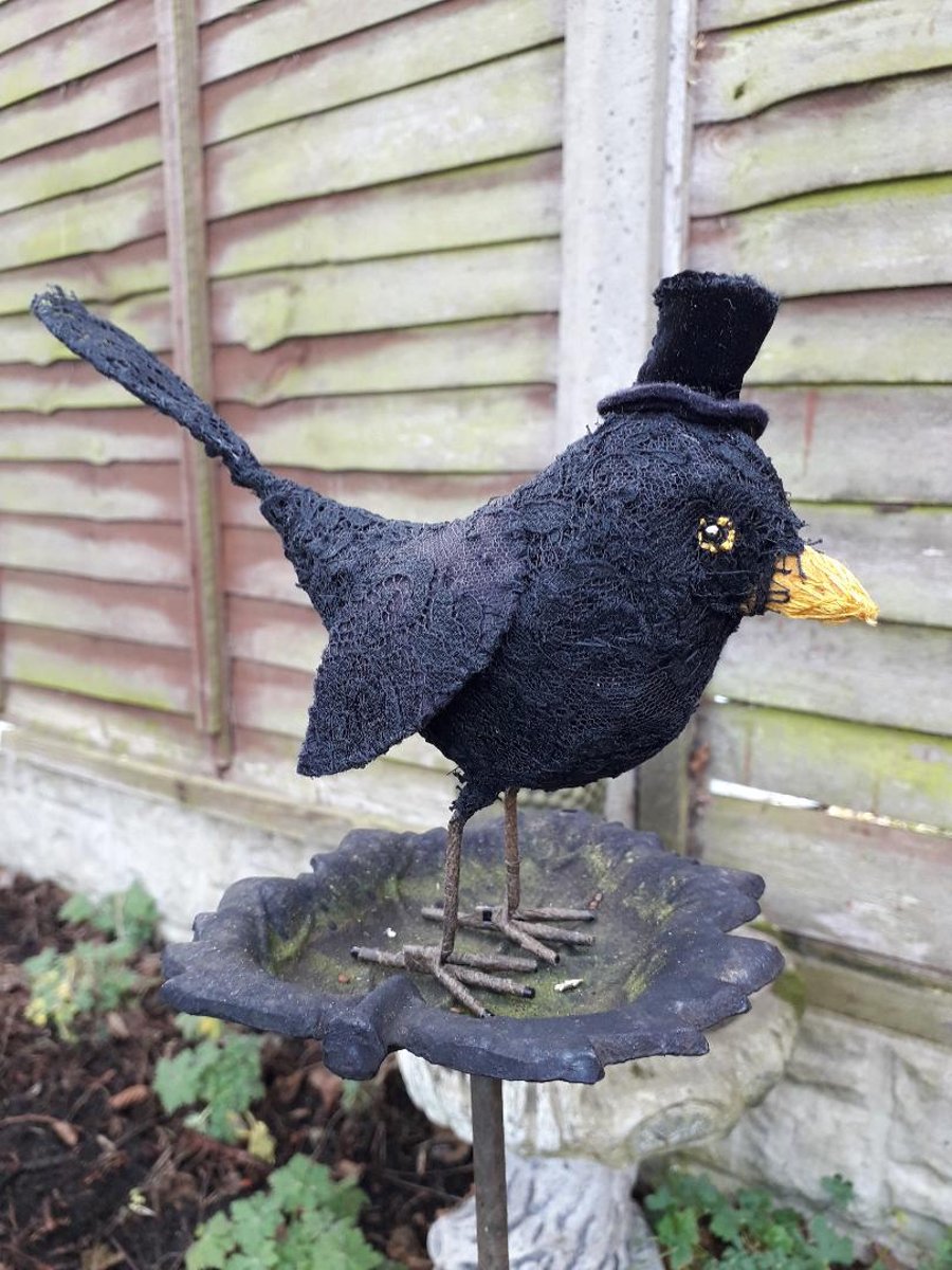 Mr Blackbird in velvet top hat - Folksy