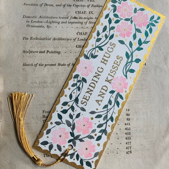 Sending Hugs and Kisses Handmade Bookmark