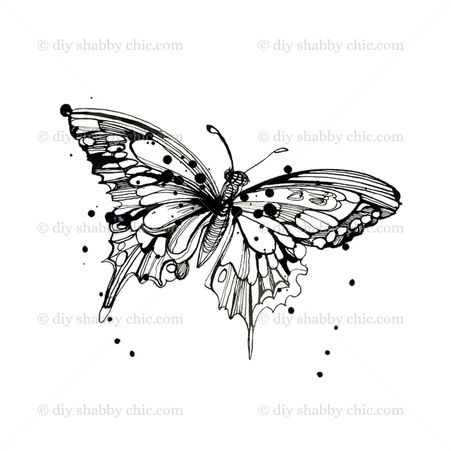 Waterslide Wood Furniture Vintage Image Transfer Shabby Chic Butterfly Drawing