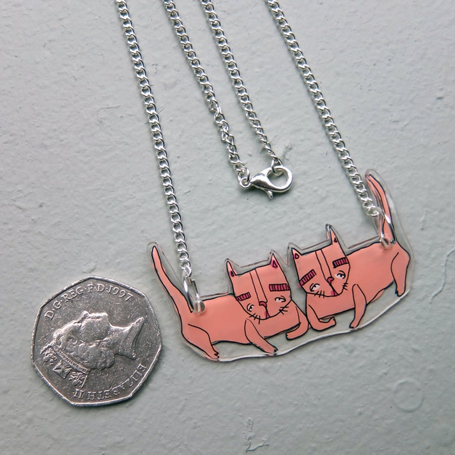 Pink 'Weird Kitties' necklace 
