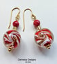 Murano Glass & Eco Bamboo Red Coral Gold Vermeil Earrings  - Image 3