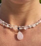 Rose Gemstone Quartz Choker Necklace Romantic Gift for Her