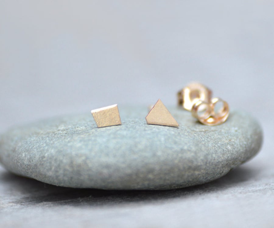 Tiny Quadrilateral Earring Studs In 9ct Yellow Gold