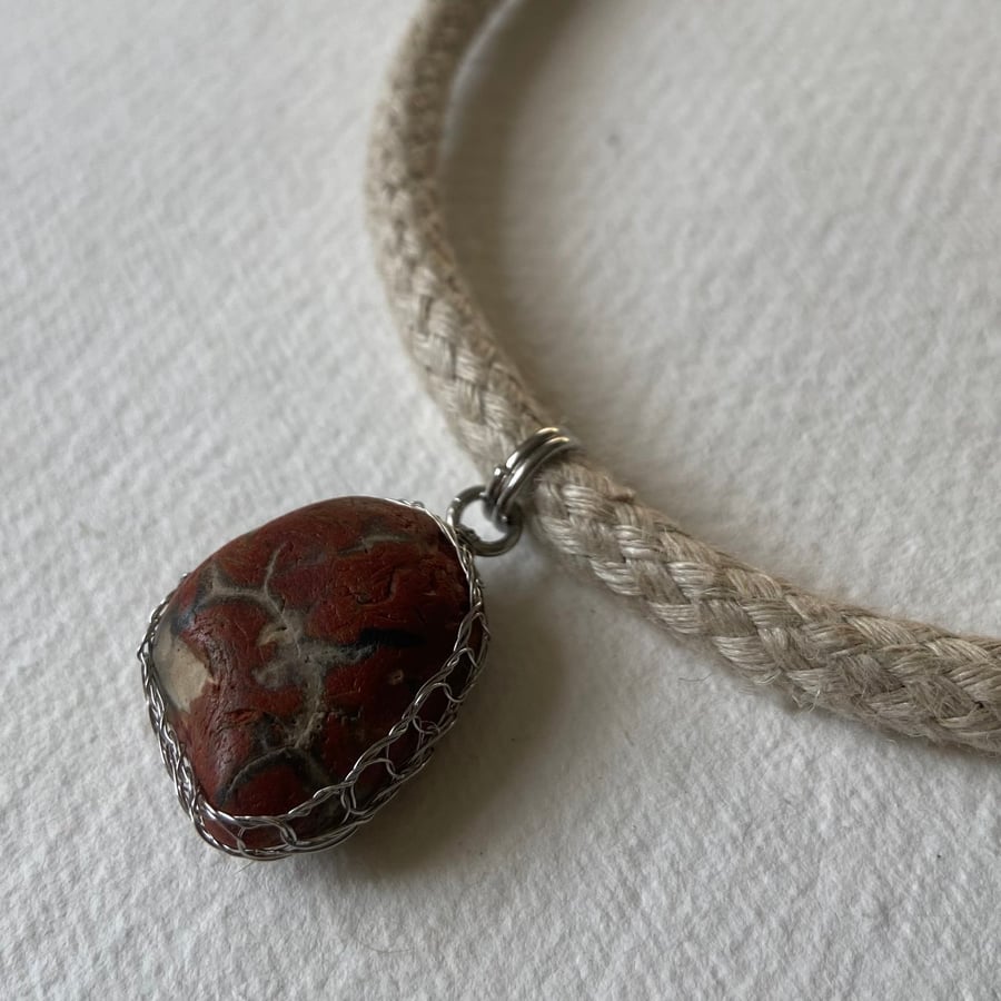 Red jasper and hemp necklace