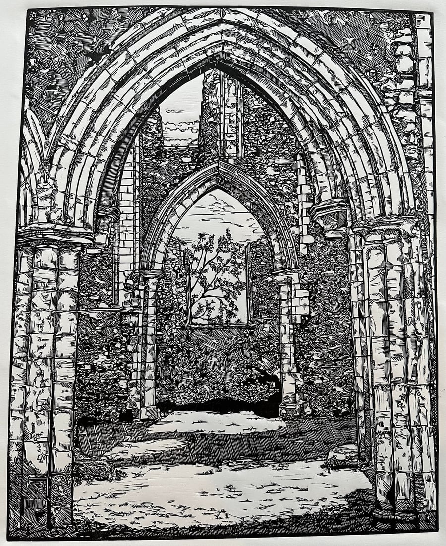 Creake Abbey - Limited Edition Handprinted Linocut