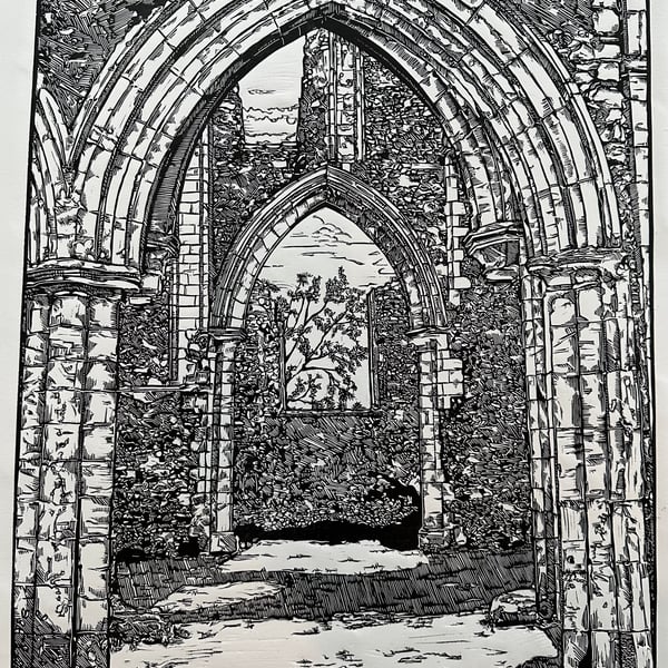 Creake Abbey - Limited Edition Handprinted Linocut