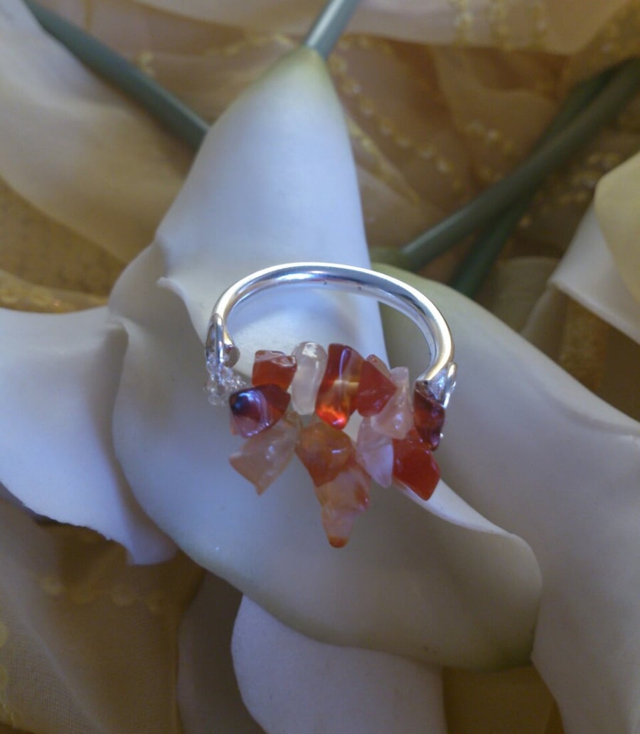 Carnelian sterling silver elasticated ring