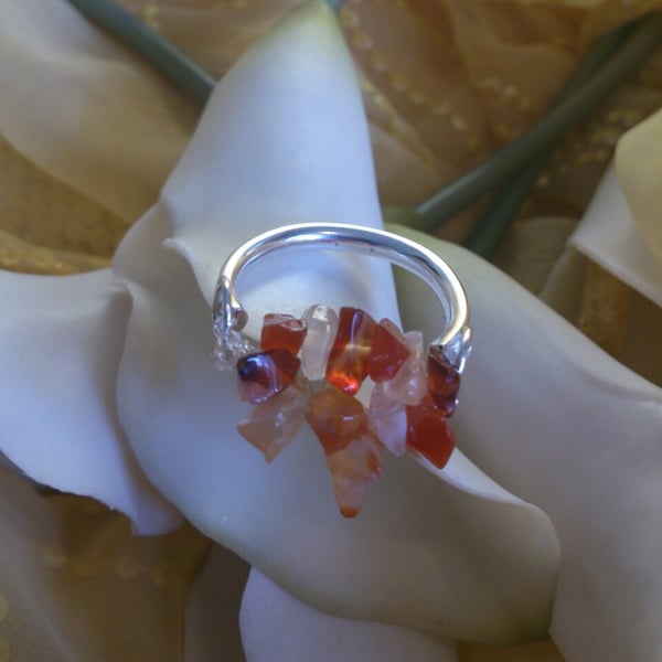 Carnelian sterling silver elasticated ring