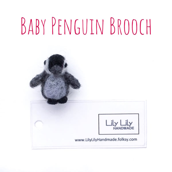 Brooch, baby penguin, needle felted by Lily Lily Handmade