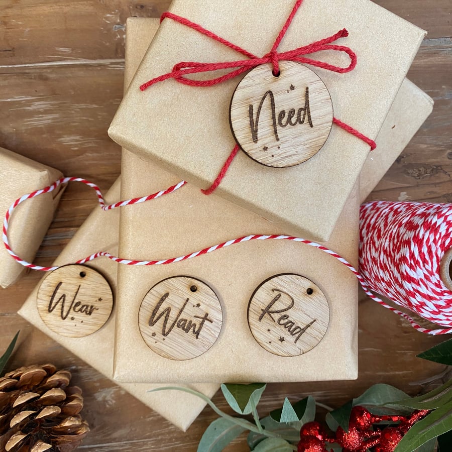 Want Need Read Wear Gift Tags - Christmas Gift Tags