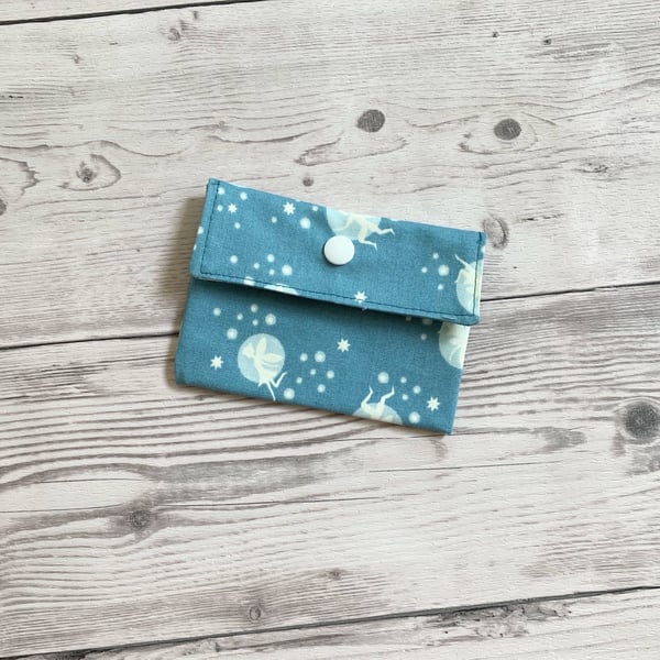 Fabric card holder pouch. Loyalty, credit, debit cards purse. Green fairies.