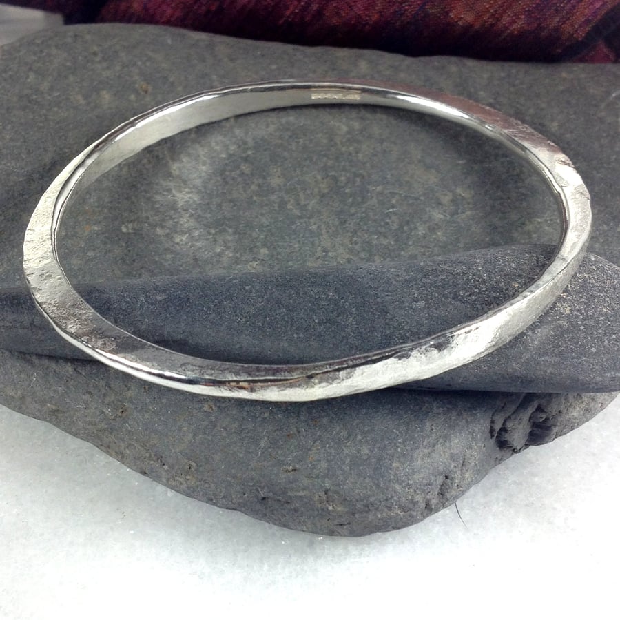 Sterling Silver forged bangle Omi - Folksy