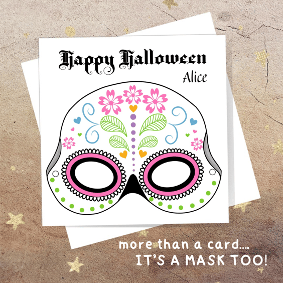 Halloween Skull Mask Card - personalised, blank inside