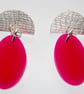 Fuchsia Acrylic and Silver Handmade Earrings - Image 1