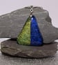 Blue & Green Triangular Pendant Necklace in Fused Glass - 1100 - Image 7