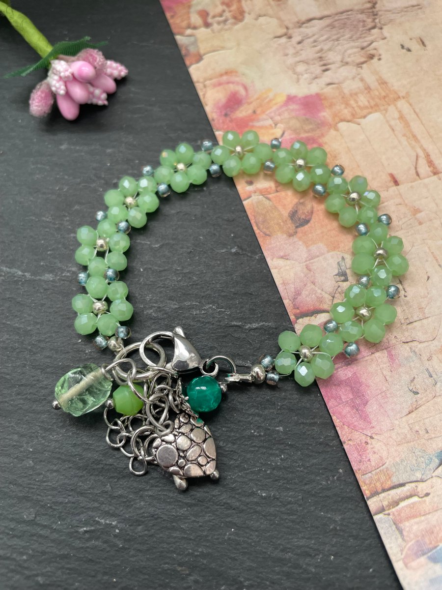 Pretty green floral design elegant bracelet, green jewellery, ladies accessories