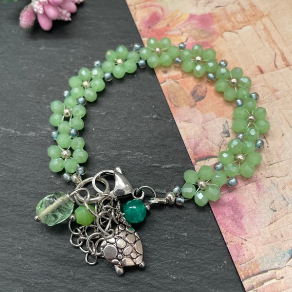 Pretty green floral design elegant bracelet, green jewellery, ladies accessories