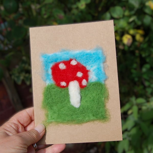 Birthday card Mushroom  -  Needle felt wool  - Toadstools