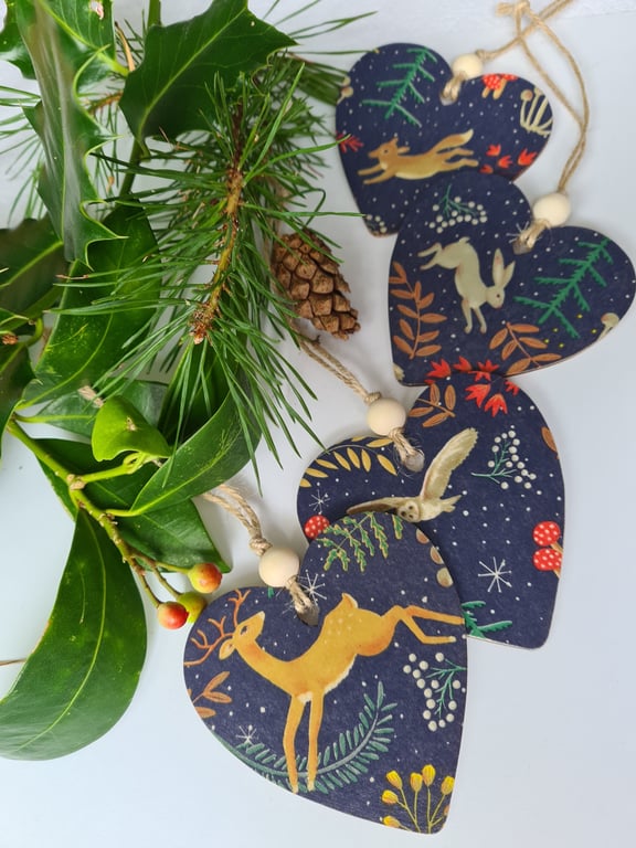 4 Christmas decorations woodland hanging decorations decor letterbox gift