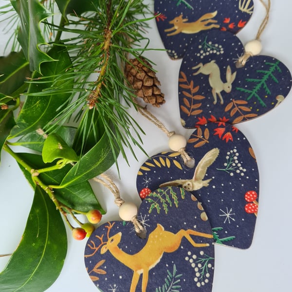 4 Christmas decorations woodland hanging decorations decor letterbox gift