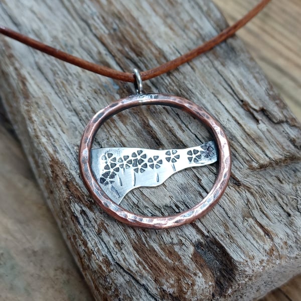 Copper hoop 'flowers' necklace, boho pendant 