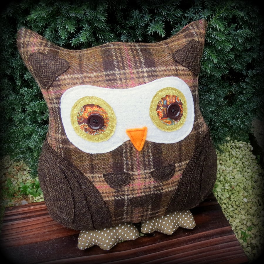 Hector, a 36cm tall woollen owl cushion.