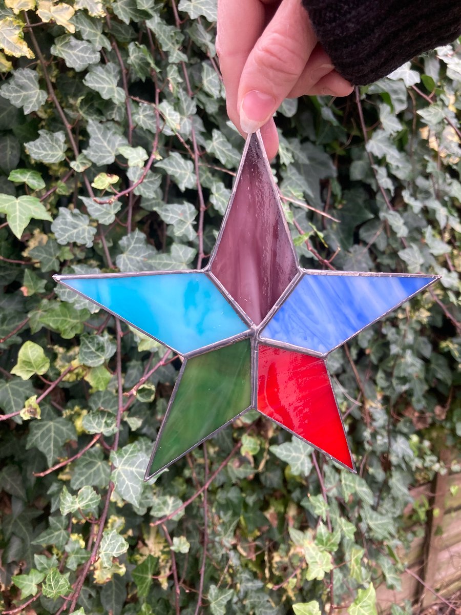 Stained Glass Earth, Air, Fire, Water & Spirit Inspired Star. OOAK. Free Postage