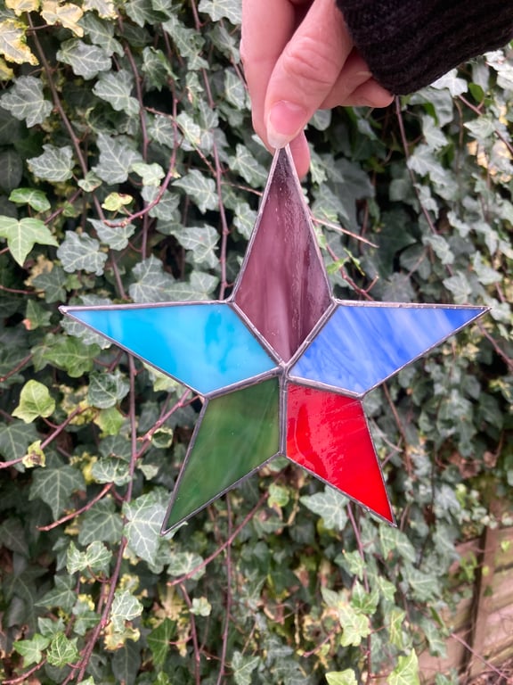 Stained Glass Earth, Air, Fire, Water & Spirit Inspired Star. OOAK. Free Postage
