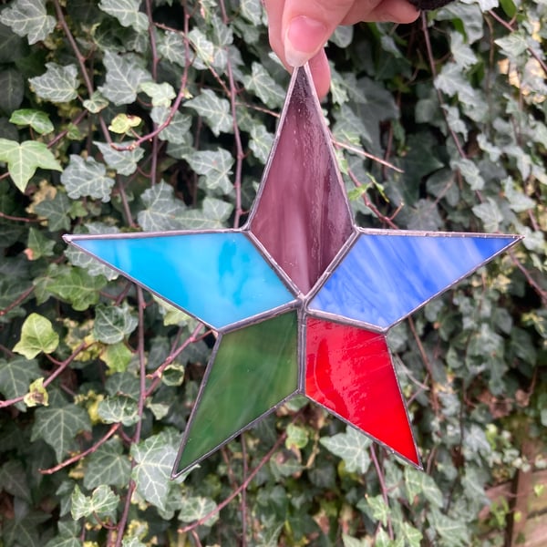 Stained Glass Earth, Air, Fire, Water & Spirit Inspired Star. OOAK. Free Postage