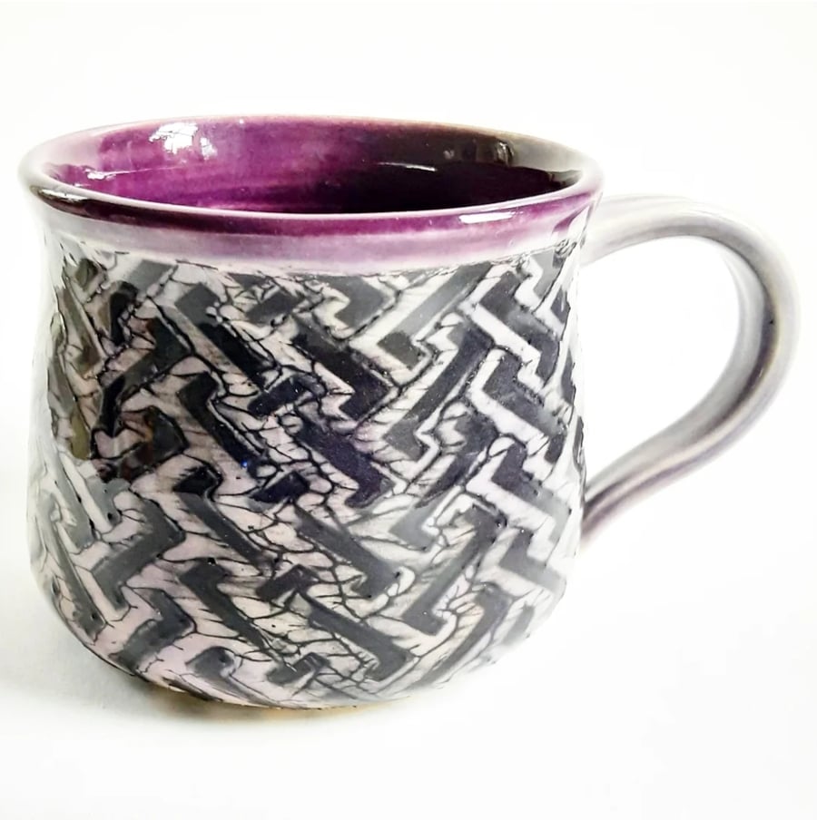 Purple Patterned Mug - Hand Thrown Stoneware Ceramic Mug