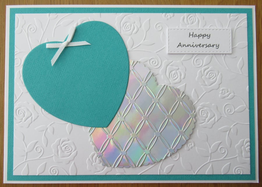 Two Hearts - A5 Anniversary Card - Jade Green