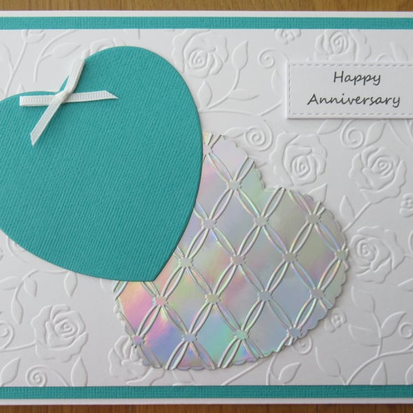 Two Hearts - A5 Anniversary Card - Jade Green
