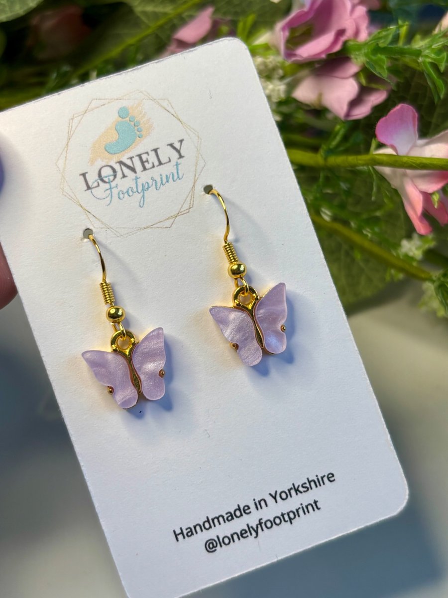 Lilac Butterfly Earrings, Charm Earrings, Handmade Jewellery 