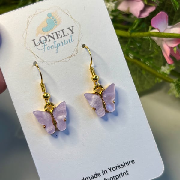 Lilac Butterfly Earrings, Charm Earrings, Handmade Jewellery 