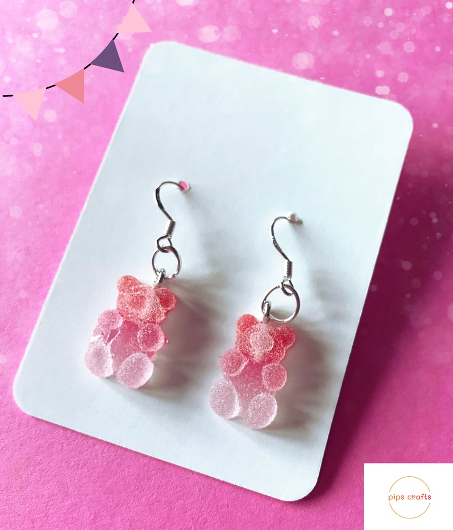 Sugar Coated Gummy Bear Sweet Earrings  Fun Food Jewellery, Pink