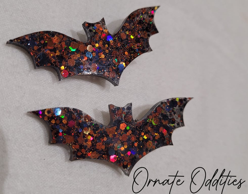 Sparkle Bat Hair Clips Spooky Halloween Gothic Barrette Set