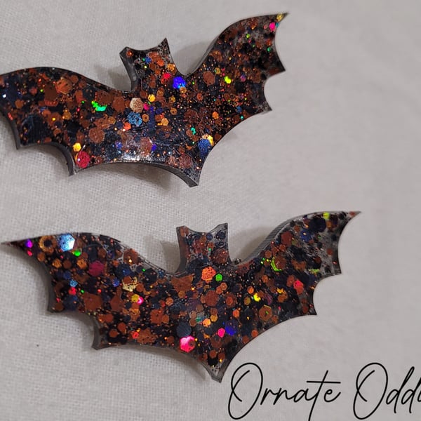 Sparkle Bat Hair Clips Spooky Halloween Gothic Barrette Set