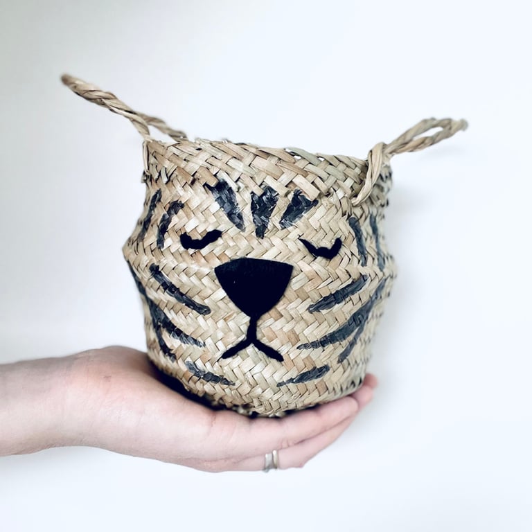 Mini tiger belly basket - toy storage pencil holder trinket pot for kids