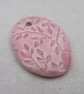 Large Shell Pink Leaf Sprig Ceramic Pendant - Image 2