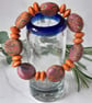 Handmade orange mix polymer clay disc bead bracelet - Image 2